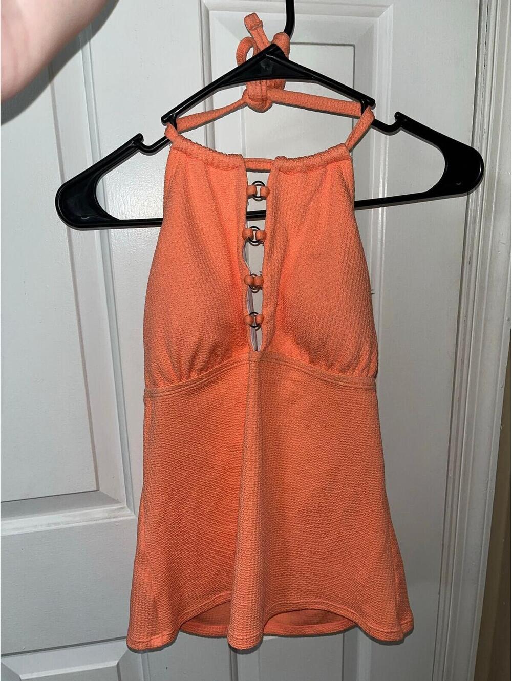 NWT Mynah Size Med Peach Textured Halter Bikini Swimsuit Top